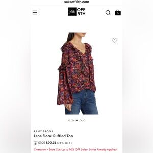 Ramy Brook Floral Ruffle Blouse - Red and Blue